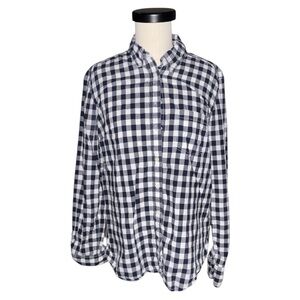Gap Navy Blue & White Gingham Long Sleeve Button Down Shirt